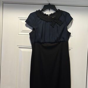 Taylor Blue and Black Midi Dress with Crew Neck